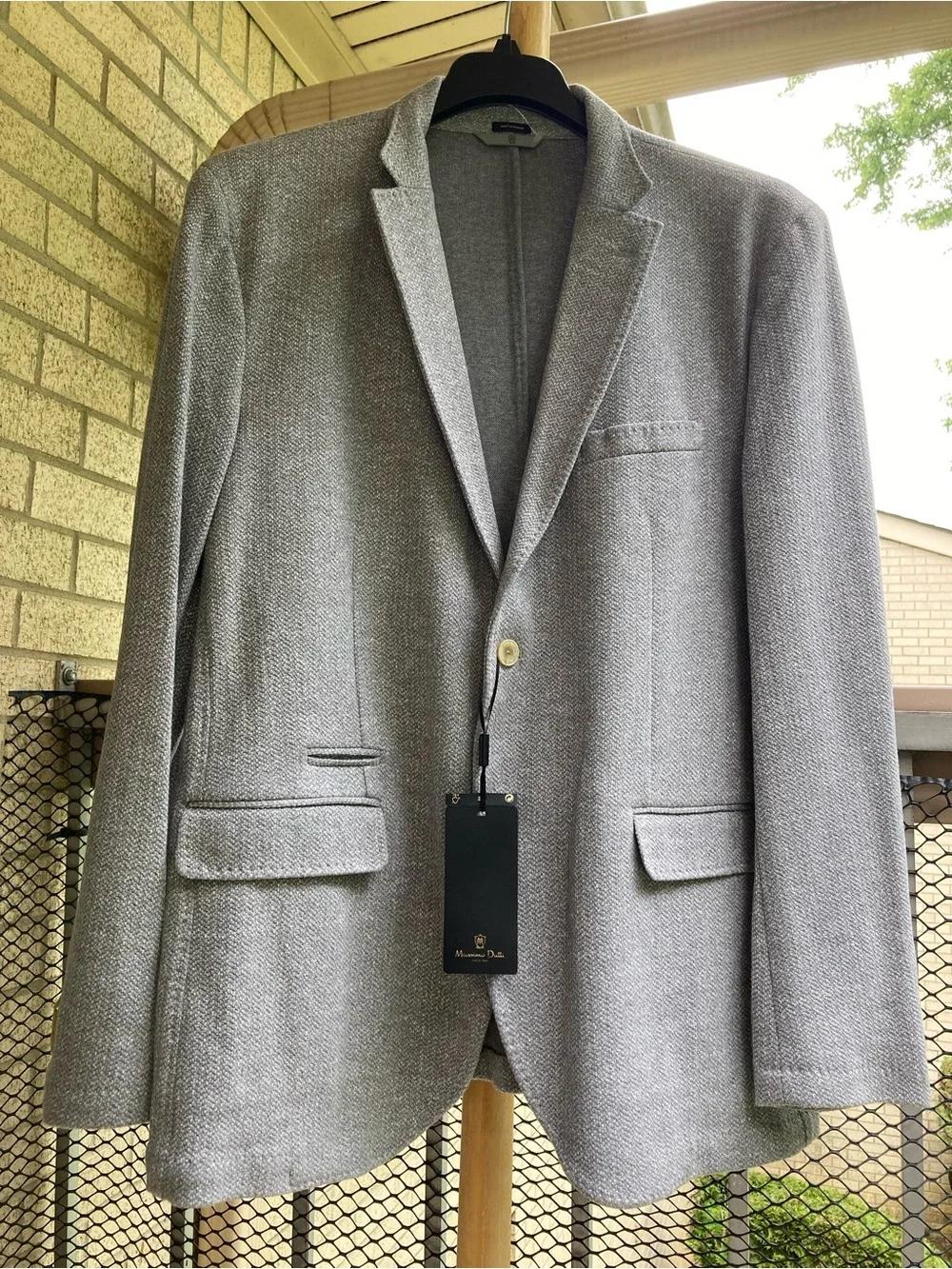 Massimo Dutti Light Gray Cotton Linen Knit Textured Blazer Size 48